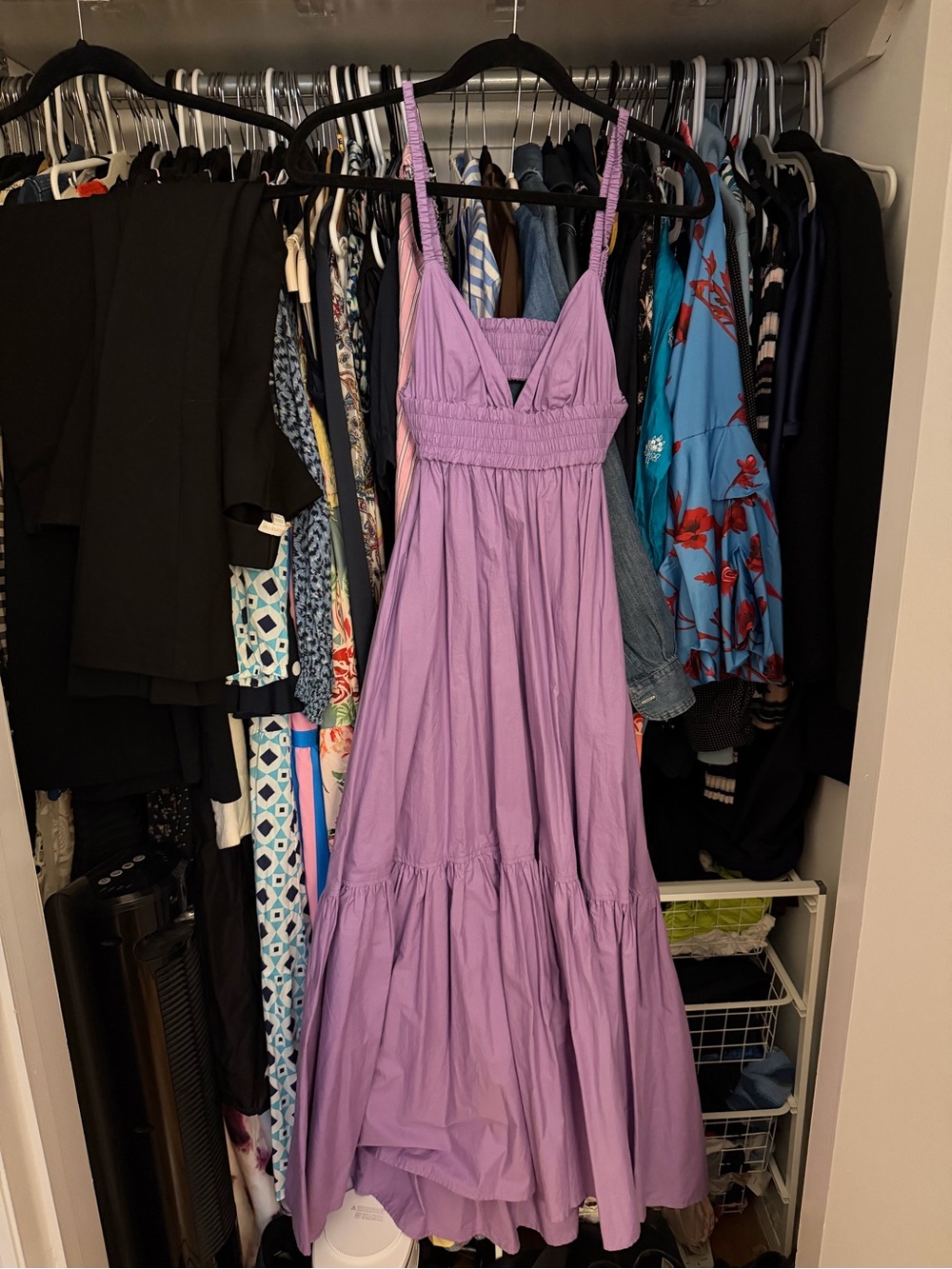 A.L.C. Lavender Tiered Maxi Dress with Smocked Bodice